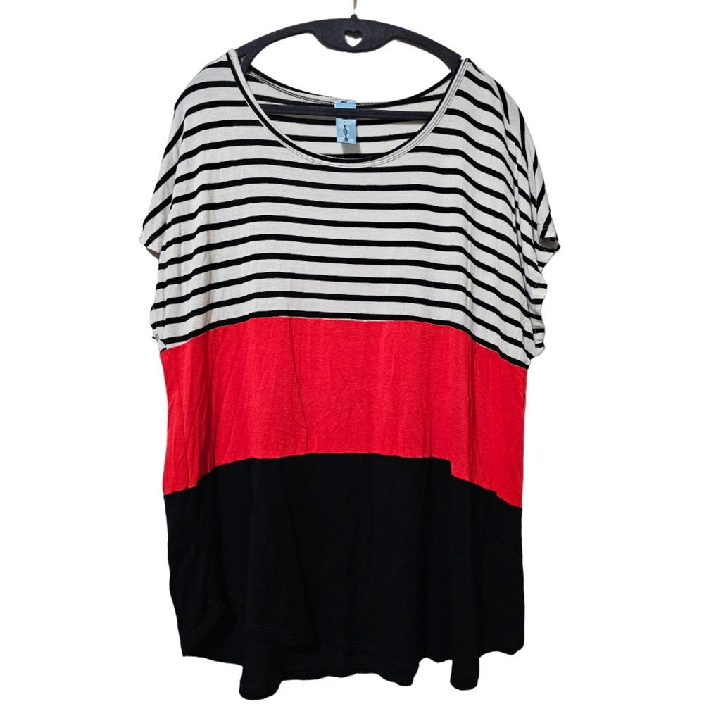 M. Fasis Red, Black & White Striped Color Block Blouse